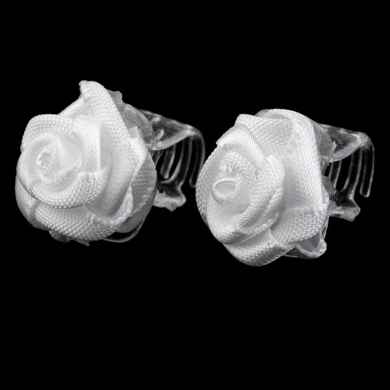 Fashion, accesorii si bijuterii - Copii - Accesorii copii - Accesorii pentru par copii - Set 2 clesti pentru par Crisalida, diametru 15 mm, Trandafiri albi - Infinity.ro