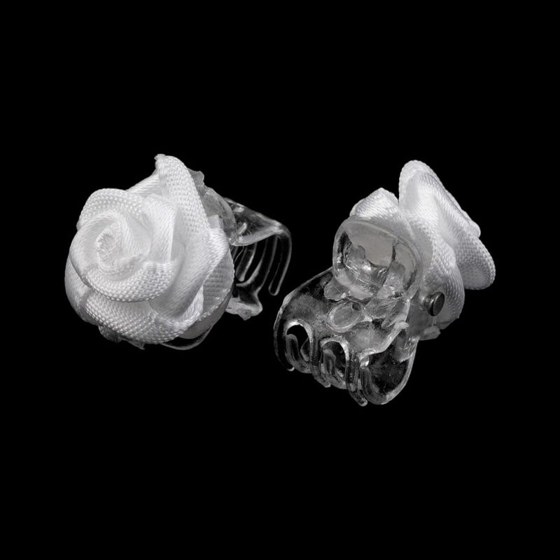 Fashion, accesorii si bijuterii - Copii - Accesorii copii - Accesorii pentru par copii - Set 2 clesti pentru par Crisalida, diametru 15 mm, Trandafiri albi - Infinity.ro