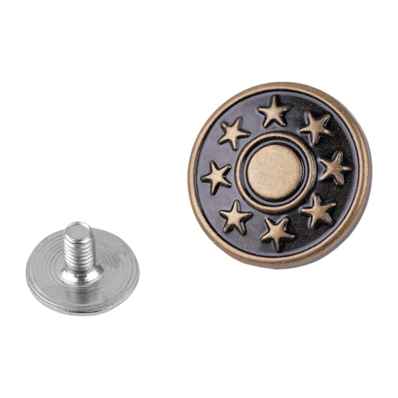 Casa si Gradina - Decoratiuni - DIY - Articole mercerie - Set 5 nasturi metalici pentru blugi cu filet Crisalida, diametru 17 mm, Alama antica - Infinity.ro