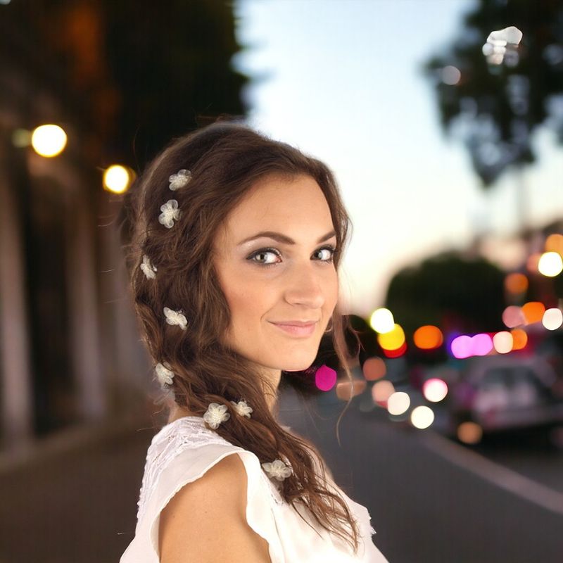 Fashion, accesorii si bijuterii - Femei - Accesorii femei - Accesorii pentru par femei - Set 3 clesti pentru par Crisalida, diametru 3,5 cm, Flori albe - Infinity.ro