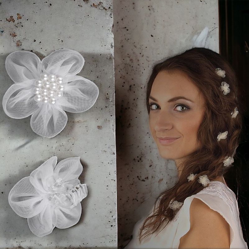 Fashion, accesorii si bijuterii - Femei - Accesorii femei - Accesorii pentru par femei - Set 3 clesti pentru par Crisalida, diametru 3,5 cm, Flori albe - Infinity.ro