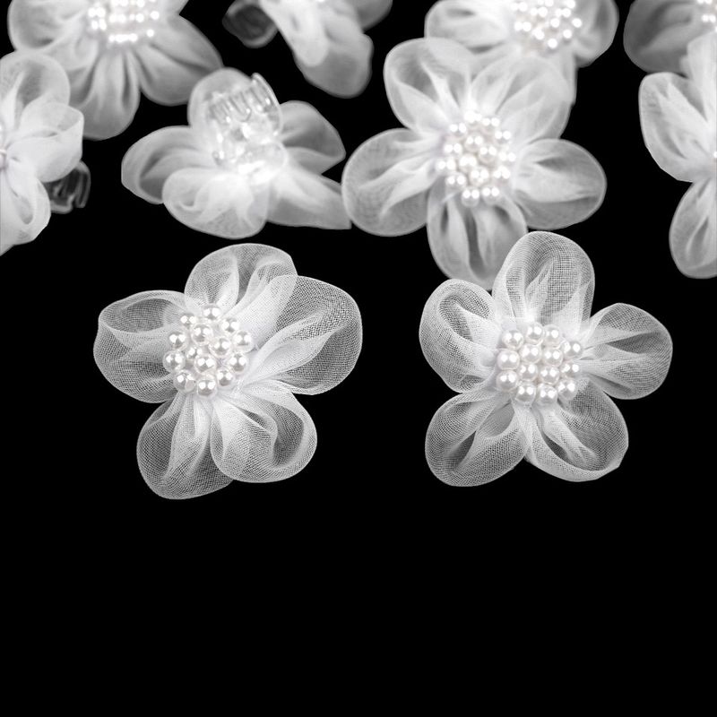 Fashion, accesorii si bijuterii - Femei - Accesorii femei - Accesorii pentru par femei - Set 3 clesti pentru par Crisalida, diametru 3,5 cm, Flori albe - Infinity.ro