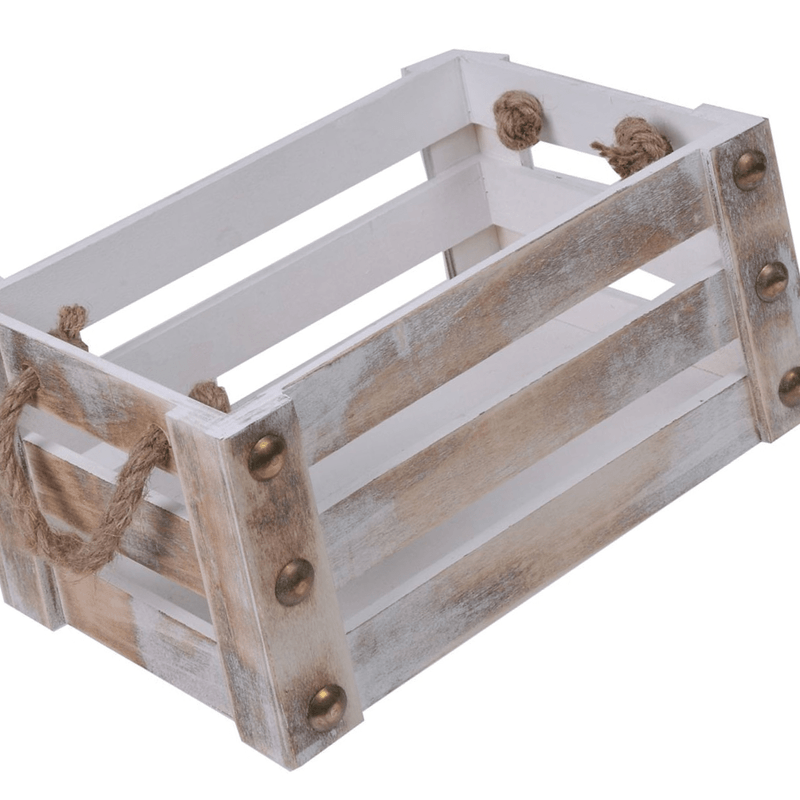 Casa si Gradina - Decoratiuni - Obiecte decorative - Accesorii decorative - Ladita Decorativa din Lemn Alb Aurie si manere din sfoara 25x16x13cm ABYZ - Infinity.ro