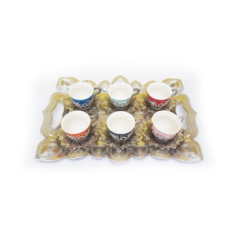 Casa si Gradina - Bucatarie si vesela - Cani si pahare - Cani si cesti - Set cafea turceasca din cupru, Busem, 19 piese, culoare Argintiu - Infinity.ro