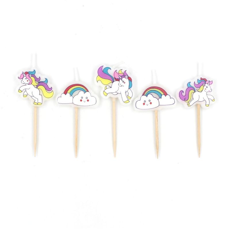 Casa si Gradina - Decoratiuni - Decoratiuni petrecere - Accesorii pentru petrecere - Set 5 lumanari unicorn mov curcubeu - Infinity.ro