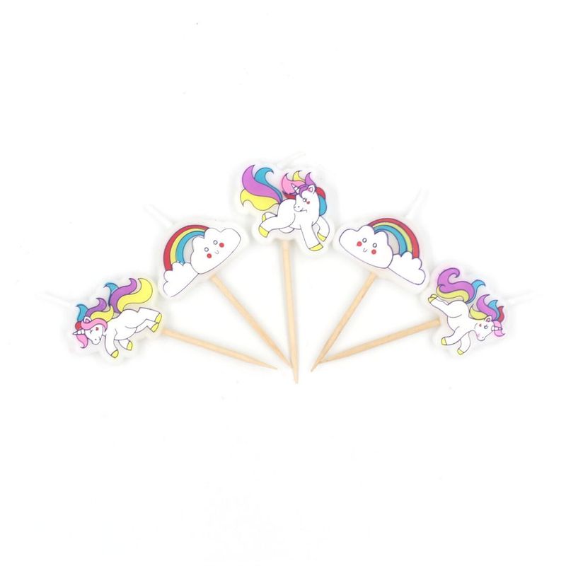 Casa si Gradina - Decoratiuni - Decoratiuni petrecere - Accesorii pentru petrecere - Set 5 lumanari unicorn mov curcubeu - Infinity.ro