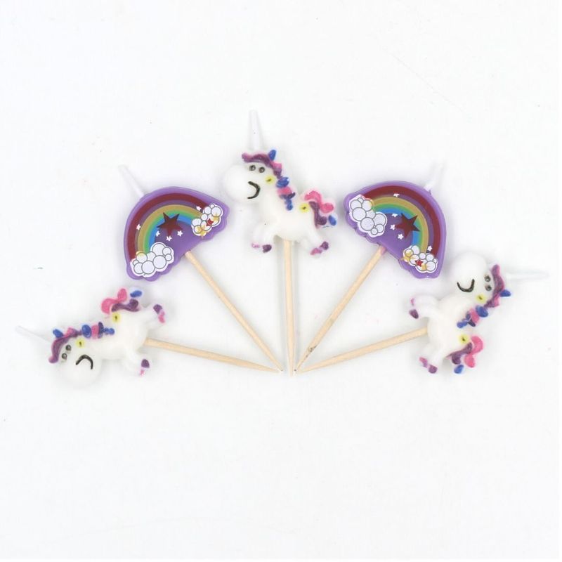 Casa si Gradina - Decoratiuni - Decoratiuni petrecere - Accesorii pentru petrecere - Set 5 lumanari unicorn roz curcubeu - Infinity.ro
