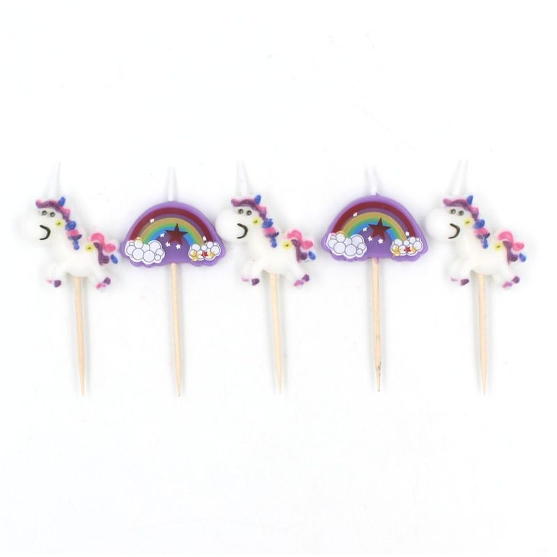 Casa si Gradina - Decoratiuni - Decoratiuni petrecere - Accesorii pentru petrecere - Set 5 lumanari unicorn roz curcubeu - Infinity.ro
