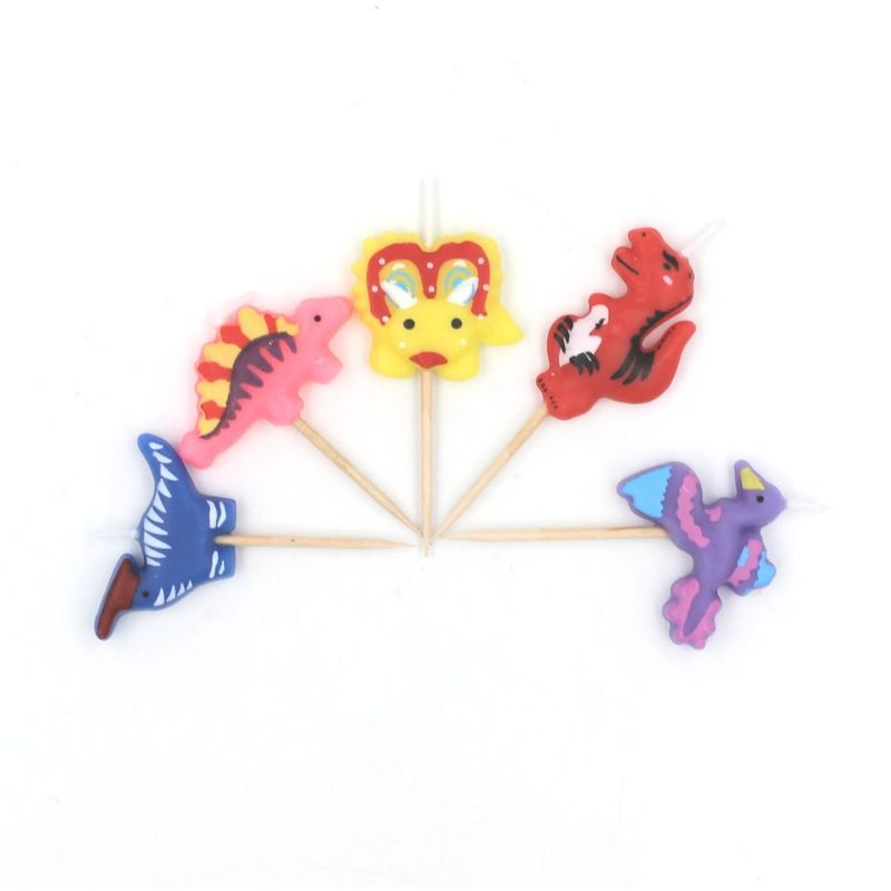 Casa si Gradina - Decoratiuni - Decoratiuni petrecere - Accesorii pentru petrecere - Set 5 lumanari party dinozauri colorati - Infinity.ro