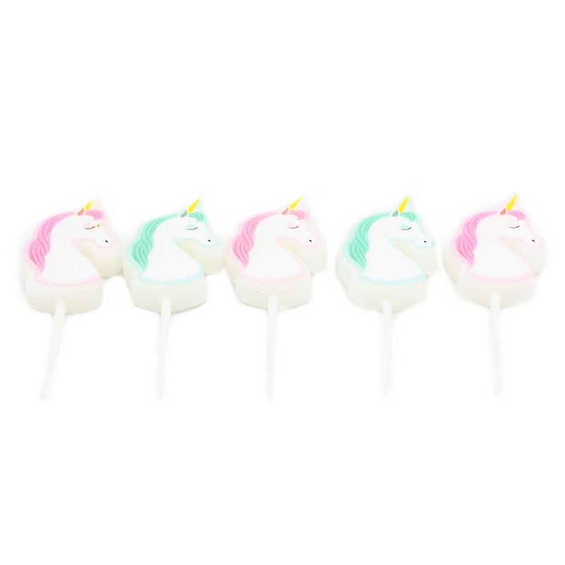 Casa si Gradina - Decoratiuni - Decoratiuni petrecere - Accesorii pentru petrecere - Set 5 lumanari party Unicorni Roz-Verde - Infinity.ro