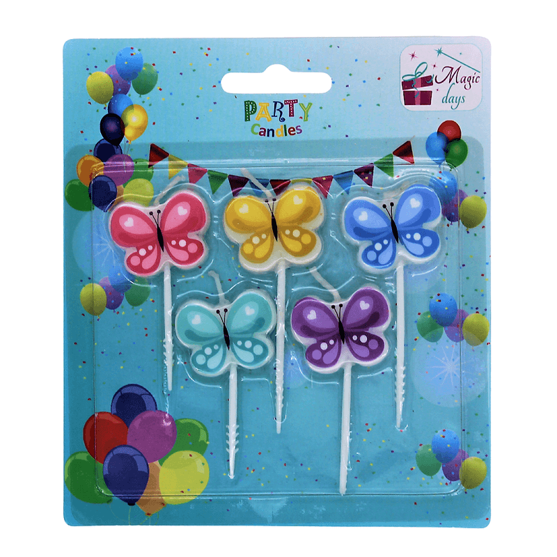 Casa si Gradina - Decoratiuni - Decoratiuni petrecere - Accesorii pentru petrecere - Set 5 lumanari Fluturasi Multicolor - Infinity.ro