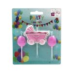 Casa si Gradina - Decoratiuni - Decoratiuni petrecere - Accesorii pentru petrecere - Set 3 lumanari party carucior roz - Infinity.ro