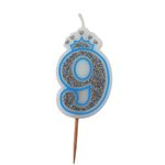 Casa si Gradina - Decoratiuni - Decoratiuni petrecere - Accesorii pentru petrecere - Lumanare aniversara albastra glitter cifra 9 - Infinity.ro