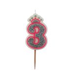 Casa si Gradina - Decoratiuni - Decoratiuni petrecere - Accesorii pentru petrecere - Lumanare aniversara roz glitter cifra 3 - Infinity.ro