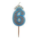 Casa si Gradina - Decoratiuni - Decoratiuni petrecere - Accesorii pentru petrecere - Lumanare aniversara albastra glitter cifra 6 - Infinity.ro