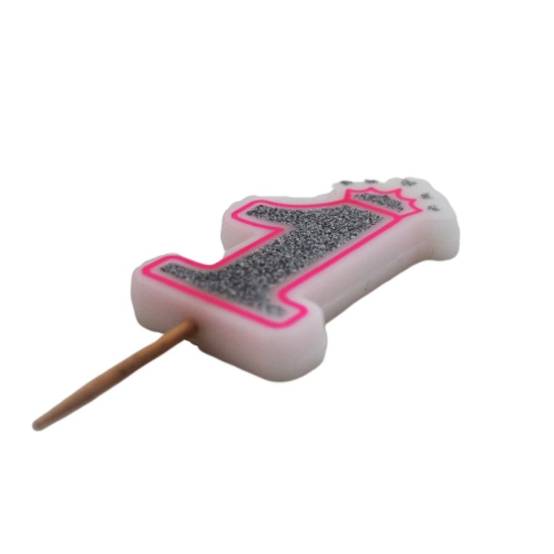 Casa si Gradina - Decoratiuni - Decoratiuni petrecere - Accesorii pentru petrecere - Lumanare aniversara roz glitter cifra 1 - Infinity.ro