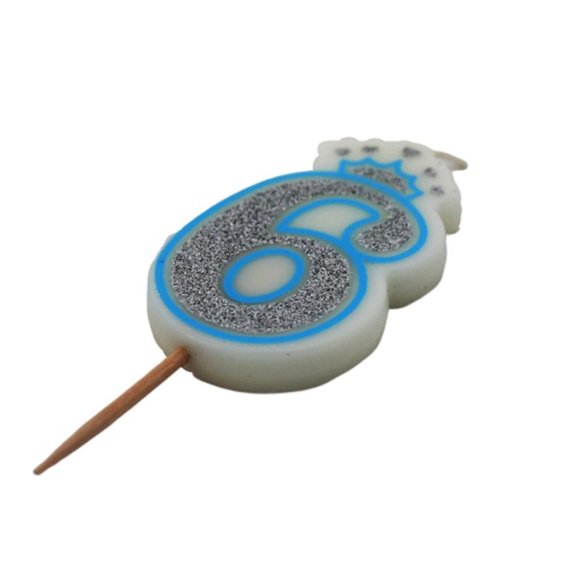 Casa si Gradina - Decoratiuni - Decoratiuni petrecere - Accesorii pentru petrecere - Lumanare aniversara albastra glitter cifra 6 - Infinity.ro