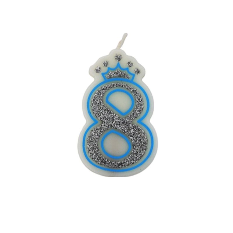 Casa si Gradina - Decoratiuni - Decoratiuni petrecere - Accesorii pentru petrecere - Lumanare aniversara albastra glitter cifra 8 - Infinity.ro
