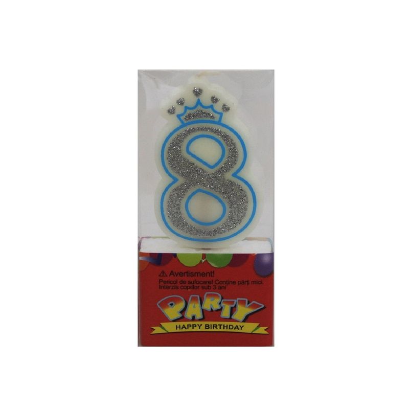 Casa si Gradina - Decoratiuni - Decoratiuni petrecere - Accesorii pentru petrecere - Lumanare aniversara albastra glitter cifra 8 - Infinity.ro
