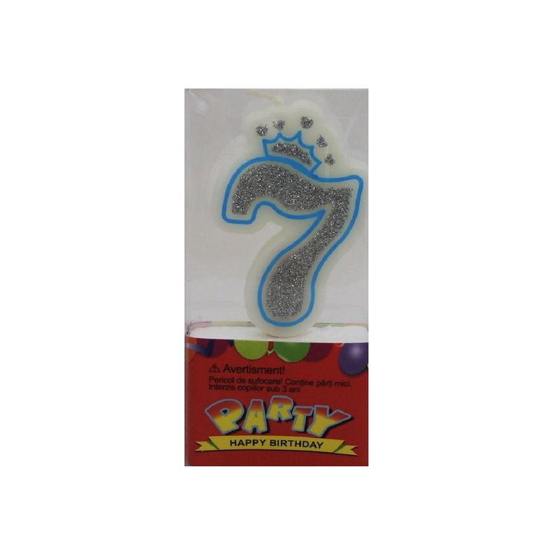 Casa si Gradina - Decoratiuni - Decoratiuni petrecere - Accesorii pentru petrecere - Lumanare aniversara albastra glitter cifra 7 - Infinity.ro