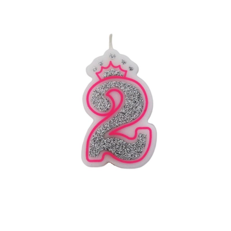 Casa si Gradina - Decoratiuni - Decoratiuni petrecere - Accesorii pentru petrecere - Lumanare aniversara roz glitter cifra 2 - Infinity.ro