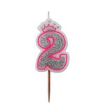 Casa si Gradina - Decoratiuni - Decoratiuni petrecere - Accesorii pentru petrecere - Lumanare aniversara roz glitter cifra 2 - Infinity.ro