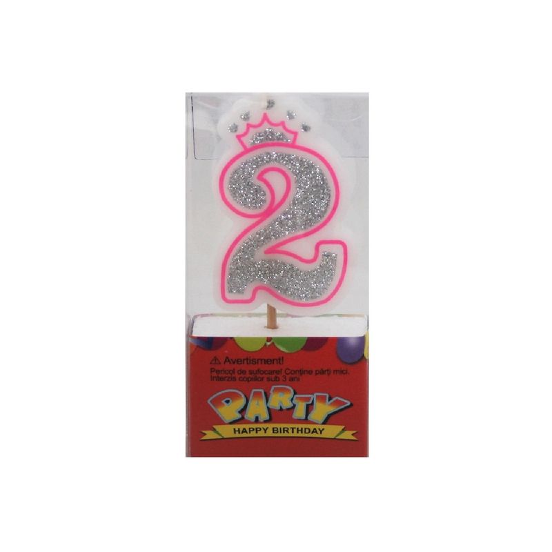 Casa si Gradina - Decoratiuni - Decoratiuni petrecere - Accesorii pentru petrecere - Lumanare aniversara roz glitter cifra 2 - Infinity.ro