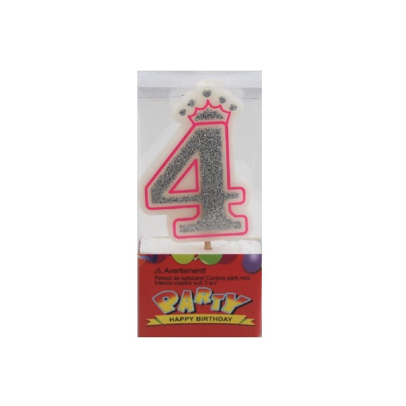 Casa si Gradina - Decoratiuni - Decoratiuni petrecere - Accesorii pentru petrecere - Lumanare aniversara roz glitter cifra 4 - Infinity.ro