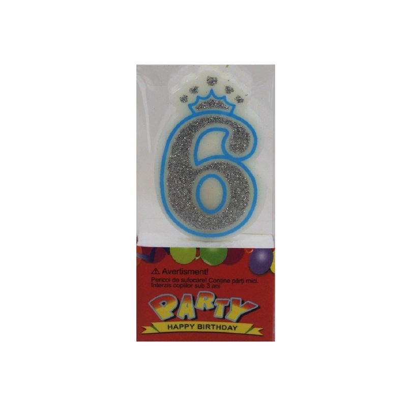 Casa si Gradina - Decoratiuni - Decoratiuni petrecere - Accesorii pentru petrecere - Lumanare aniversara albastra glitter cifra 6 - Infinity.ro