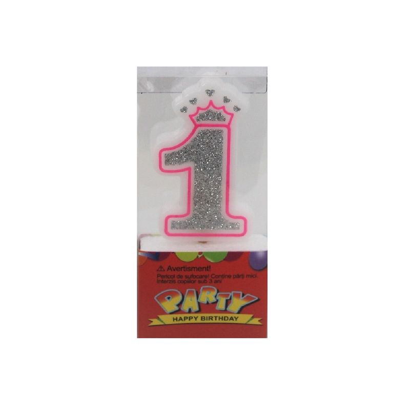 Casa si Gradina - Decoratiuni - Decoratiuni petrecere - Accesorii pentru petrecere - Lumanare aniversara roz glitter cifra 1 - Infinity.ro