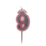 Casa si Gradina - Decoratiuni - Decoratiuni petrecere - Accesorii pentru petrecere - Lumanare aniversara roz glitter cifra 9 - Infinity.ro