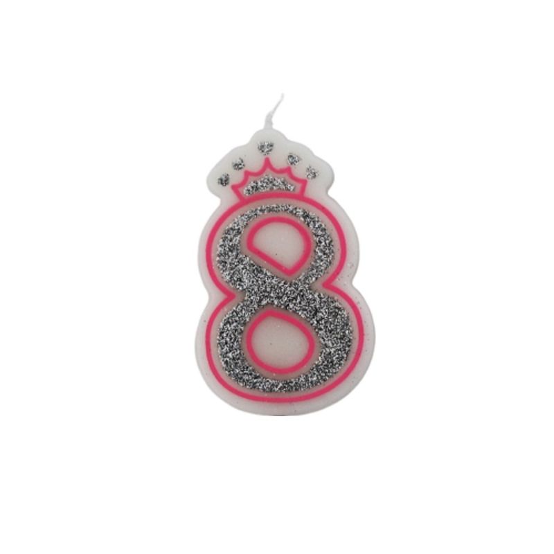 Casa si Gradina - Decoratiuni - Decoratiuni petrecere - Accesorii pentru petrecere - Lumanare aniversara roz glitter cifra 8 - Infinity.ro