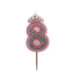 Casa si Gradina - Decoratiuni - Decoratiuni petrecere - Accesorii pentru petrecere - Lumanare aniversara roz glitter cifra 8 - Infinity.ro