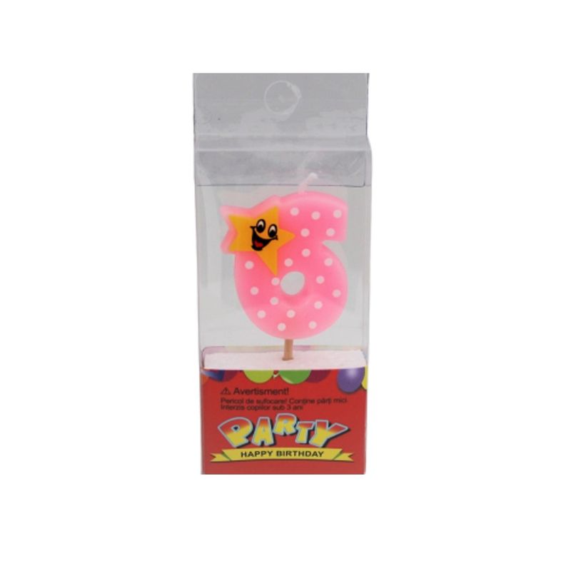 Casa si Gradina - Decoratiuni - Decoratiuni petrecere - Accesorii pentru petrecere - Lumanare aniversara roz cifra 6 - Infinity.ro