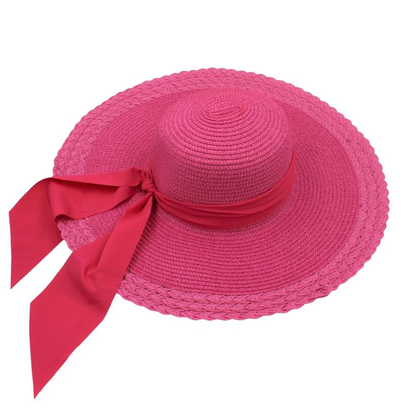 Fashion, accesorii si bijuterii/Femei/Accesorii femei/Caciuli si palarii femei - Palarie plaja dama roz cu funda - Infinity.ro