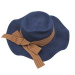 Fashion, accesorii si bijuterii - Femei - Accesorii femei - Caciuli si palarii femei - Palarie plaja dama albastra cu funda maro - Infinity.ro