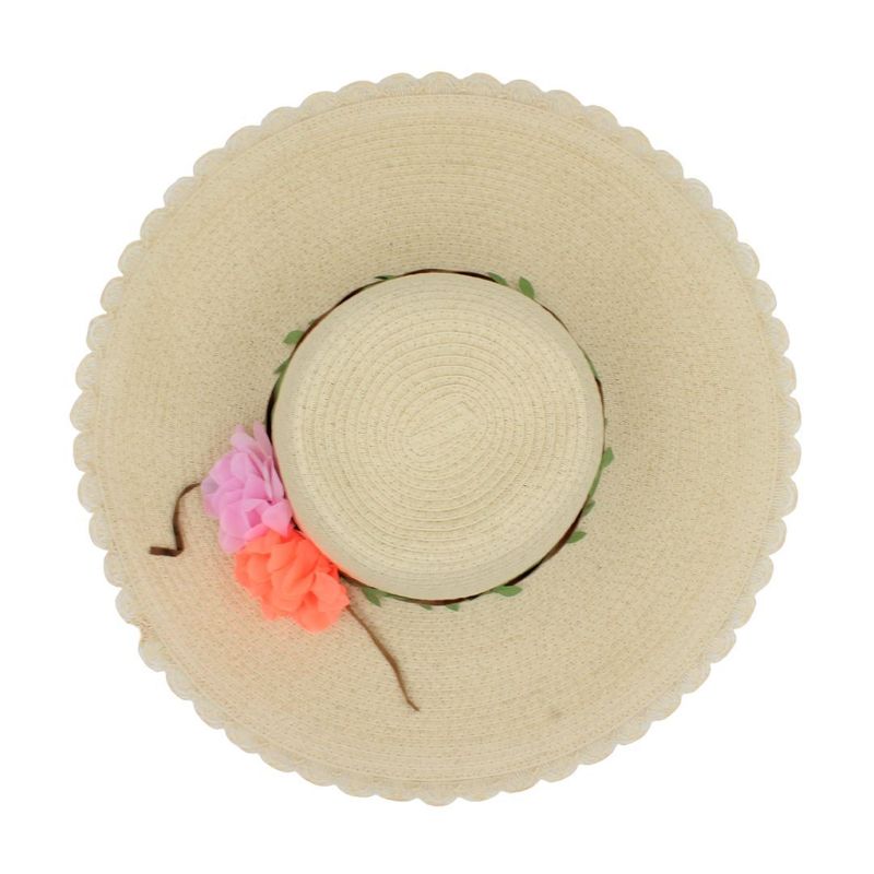 Fashion, accesorii si bijuterii - Femei - Accesorii femei - Caciuli si palarii femei - Palarie plaja dama bej cu flori - Infinity.ro