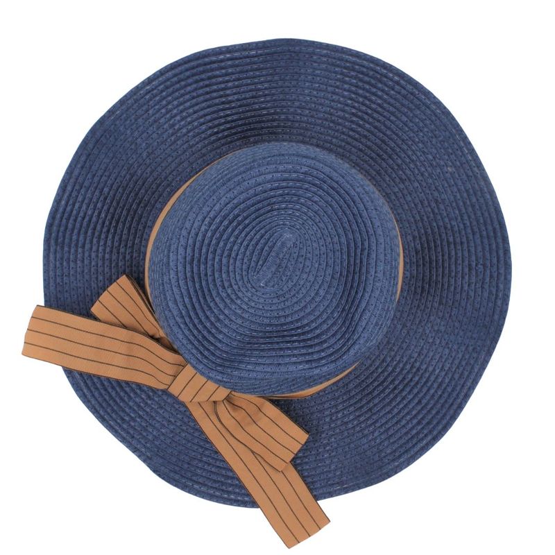 Fashion, accesorii si bijuterii - Femei - Accesorii femei - Caciuli si palarii femei - Palarie plaja dama albastra cu funda maro - Infinity.ro