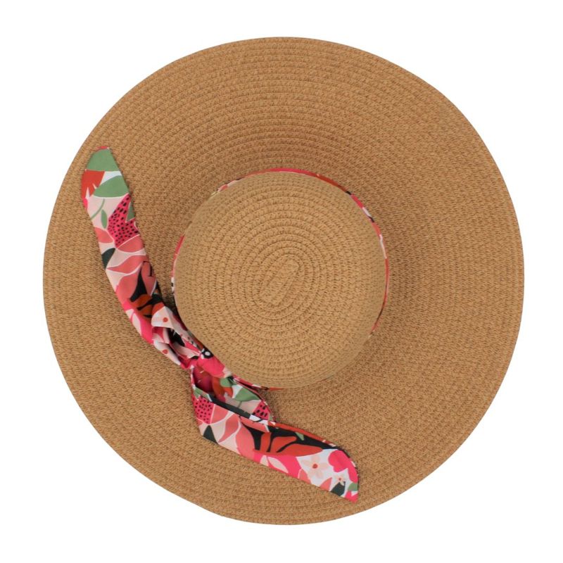 Fashion, accesorii si bijuterii - Femei - Accesorii femei - Caciuli si palarii femei - Palarie plaja dama maro cu funda inflorata - Infinity.ro