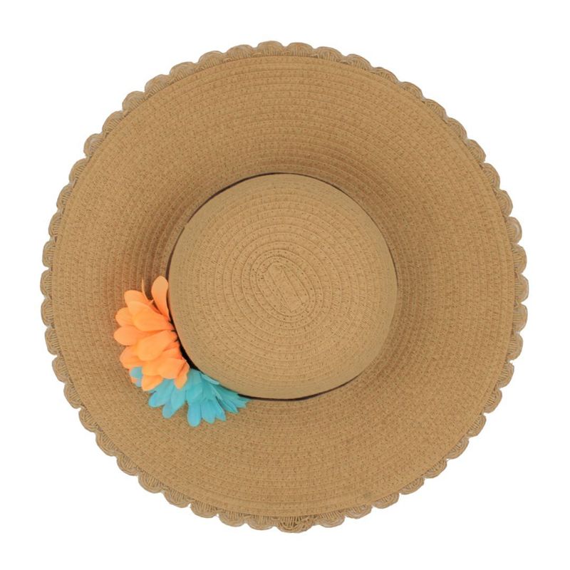 Fashion, accesorii si bijuterii - Femei - Accesorii femei - Caciuli si palarii femei - Palarie plaja dama maro cu flori portocaliu-bleu - Infinity.ro