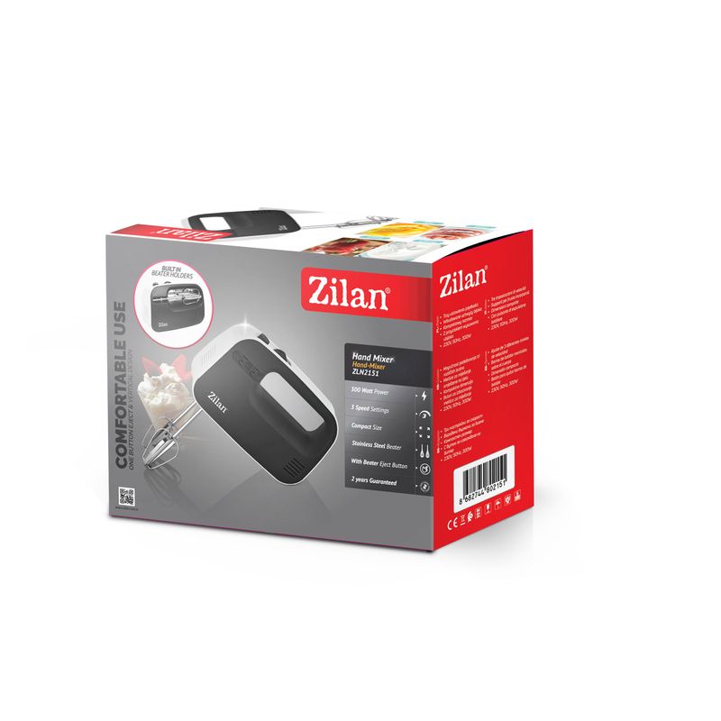 Electronice si Electrocasnice - Electrocasnice bucatarie - Mixere, tocatoare & roboti de bucatarie - Mixere - Mixer de mana ZIlan ZLN2151 Negru, 3 nivele de viteza, compact, 300W - Infinity.ro