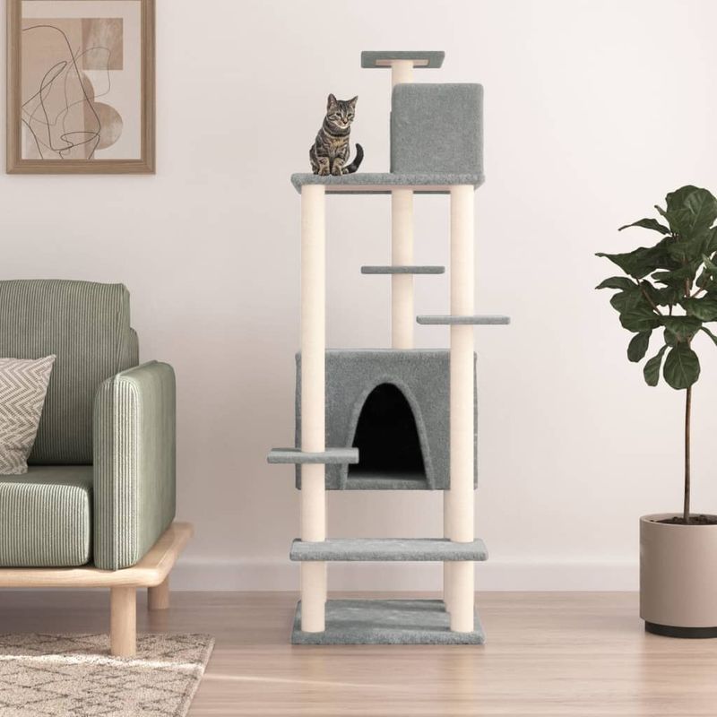 Petshop - Accesorii petshop - Jucarii animale - Ansambluri de joaca - Ansamblu de pisici, stalpi din funie sisal, gri deschis, 154 cm - Infinity.ro