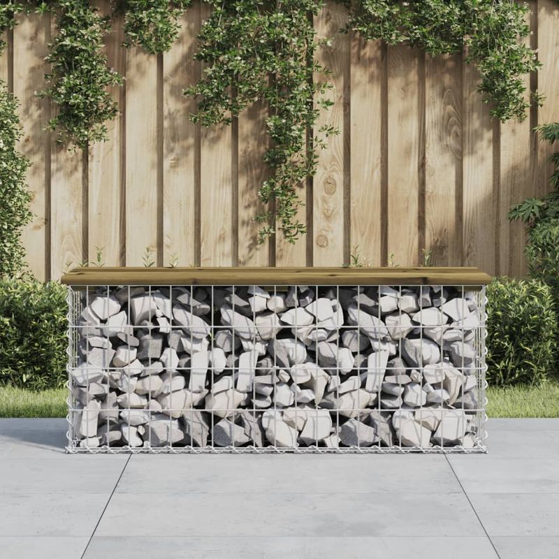 Casa si Gradina - Gradina si terasa - Mobilier exterior - Bancute de gradina - Banca gradina, design gabion, 103x31,5x42cm, lemn pin impregnat - Infinity.ro