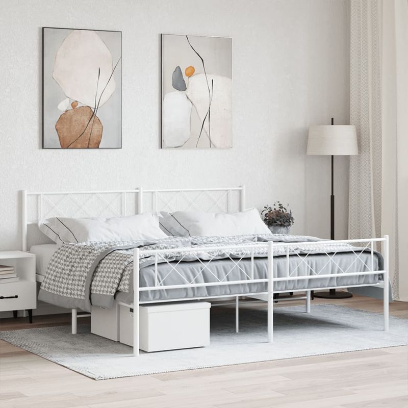 Casa si Gradina - Mobilier - Paturi si accesorii - Paturi - Cadru de pat metalic cu tablie de cap/picioare, alb, 180x200 cm - Infinity.ro