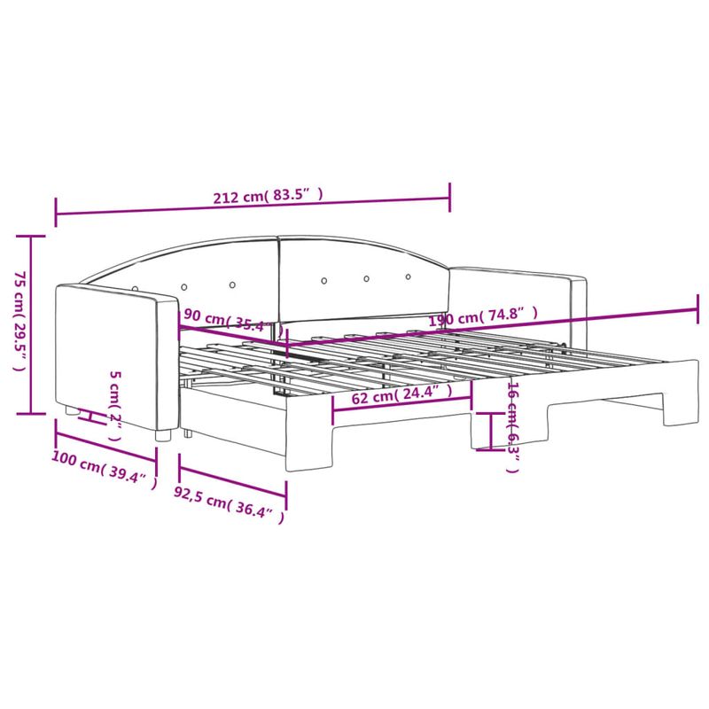 Casa si Gradina - Mobilier - Paturi si accesorii - Paturi - Pat de zi cu extensie, gri deschis, 90x190 cm, catifea - Infinity.ro