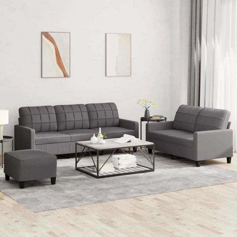Casa si Gradina - Mobilier - Seturi de mobilier - Seturi living - Set de canapele cu perne, 3 piese, gri, piele ecologica - Infinity.ro