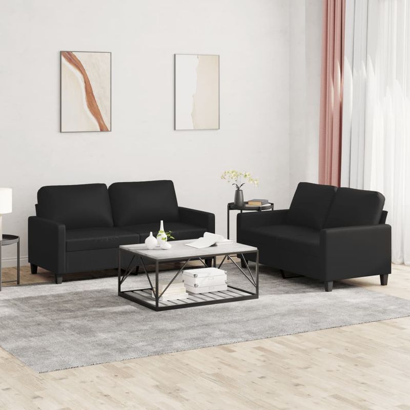 Casa si Gradina - Mobilier - Seturi de mobilier - Seturi living - Set de canapele cu perne, 2 piese, negru, piele ecologica - Infinity.ro