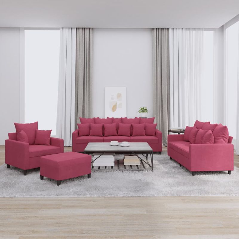 Casa si Gradina - Mobilier - Seturi de mobilier - Seturi living - Set canapele cu perne, 4 piese, rosu vin, catifea - Infinity.ro