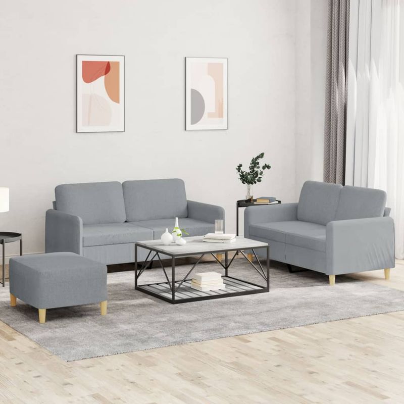 Casa si Gradina - Mobilier - Seturi de mobilier - Seturi living - Set de canapele cu perne, 3 piese, gri deschis, textil - Infinity.ro