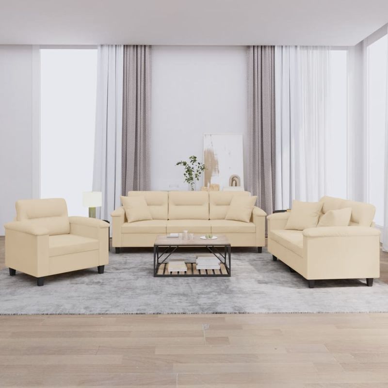 Casa si Gradina - Mobilier - Seturi de mobilier - Seturi living - Set de canapele cu perne, 3 piese, crem, microfibra - Infinity.ro